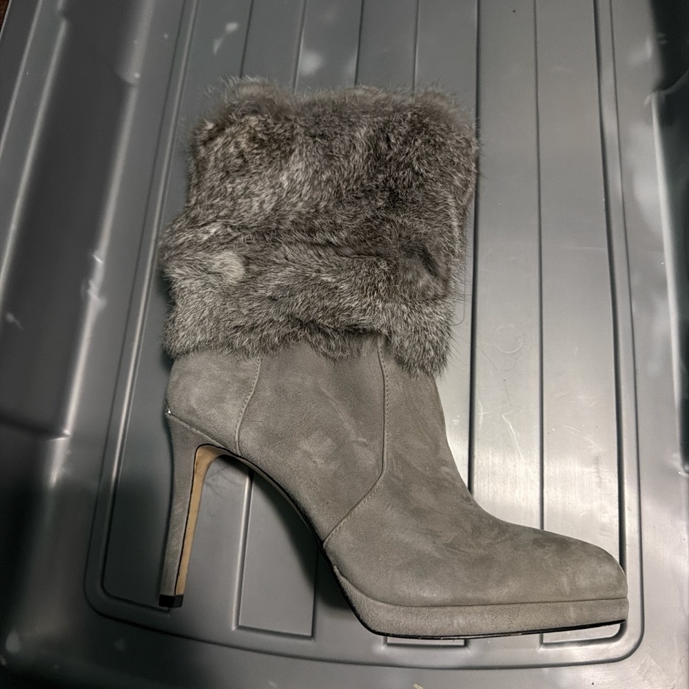 Michael Kors Gray Fur-Trimmed Heeled Boots